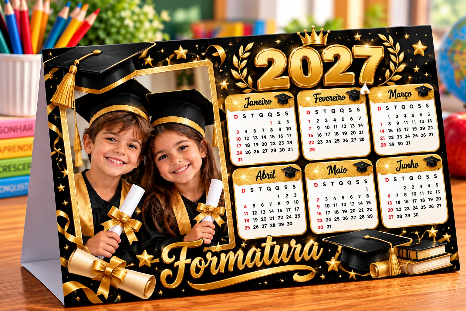 🎓✨ CALENDÁRIO DE MESA 2027 – TEMA FORMATURA 🖤💛 — capa do material