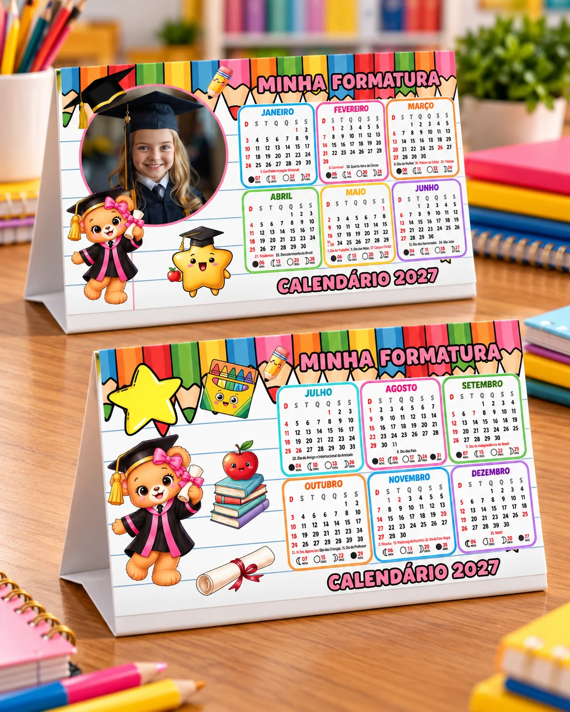 CALENDÁRIO DE MESA FORMATURA – EDITÁVEL NO CANVA — amostra 3: Celebre essa conquista tão especial com calendários de mesa…