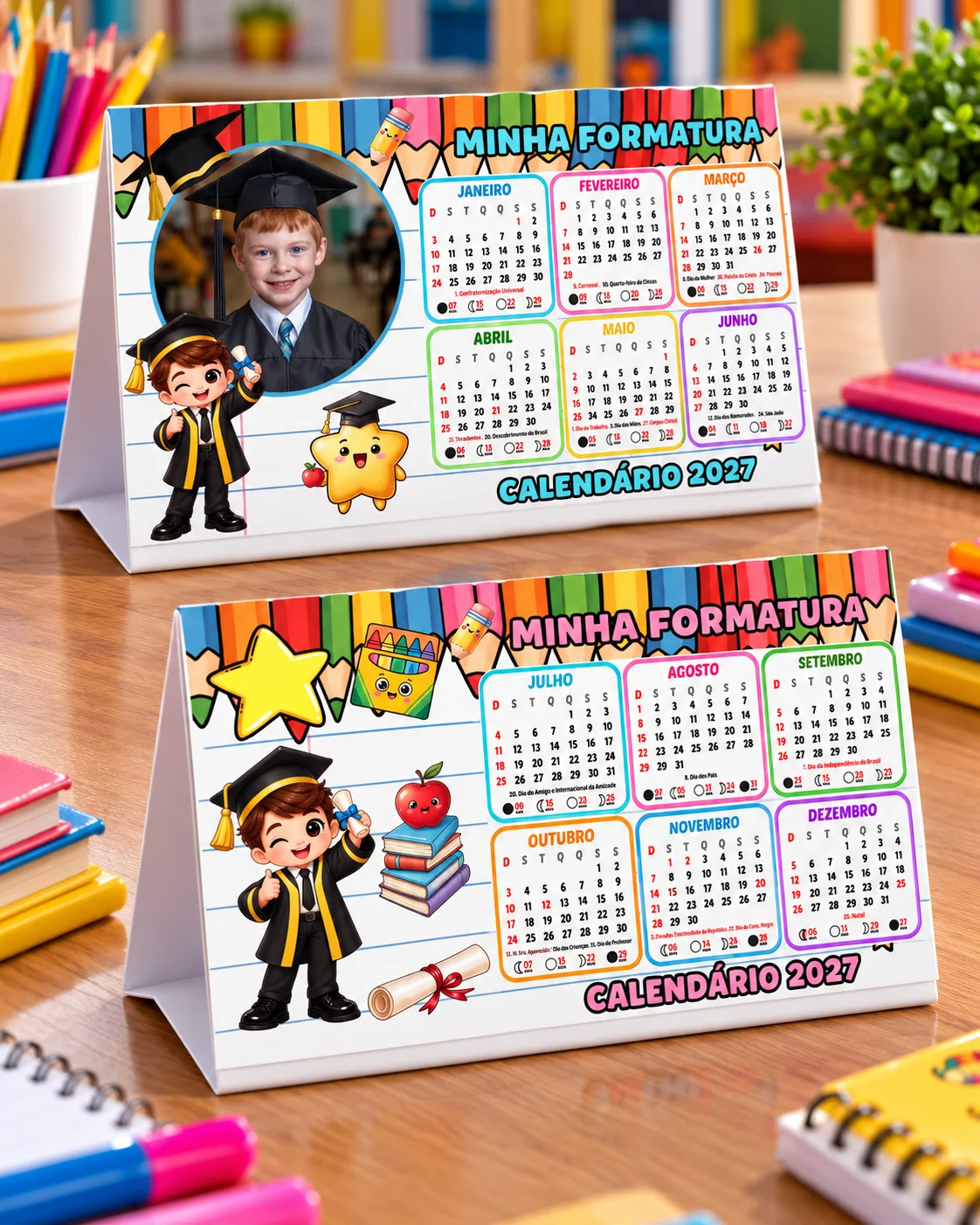 CALENDÁRIO DE MESA FORMATURA – EDITÁVEL NO CANVA — amostra 4: Celebre essa conquista tão especial com calendários de mesa…