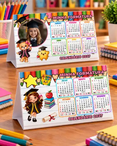 CALENDÁRIO DE MESA FORMATURA – EDITÁVEL NO CANVA — amostra 1: Celebre essa conquista tão especial com calendários de mesa…