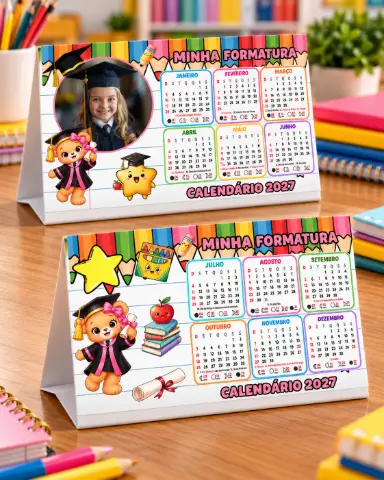 CALENDÁRIO DE MESA FORMATURA – EDITÁVEL NO CANVA — amostra 3: Celebre essa conquista tão especial com calendários de mesa…