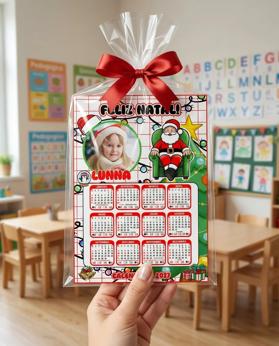 Calendário de Natal Personalizado com Foto – editável Canva — amostra 3: Calendário de Natal com foto da criança