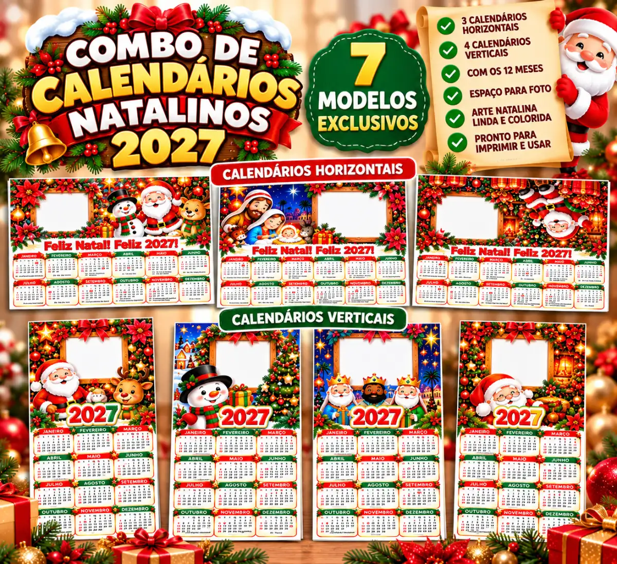 CALENDÁRIO DECORATIVO DE NATAL 2027 (COMBO) — Datas comemorativas para Fundamental II (6º–9º): Calendário de Natal 2027 em…