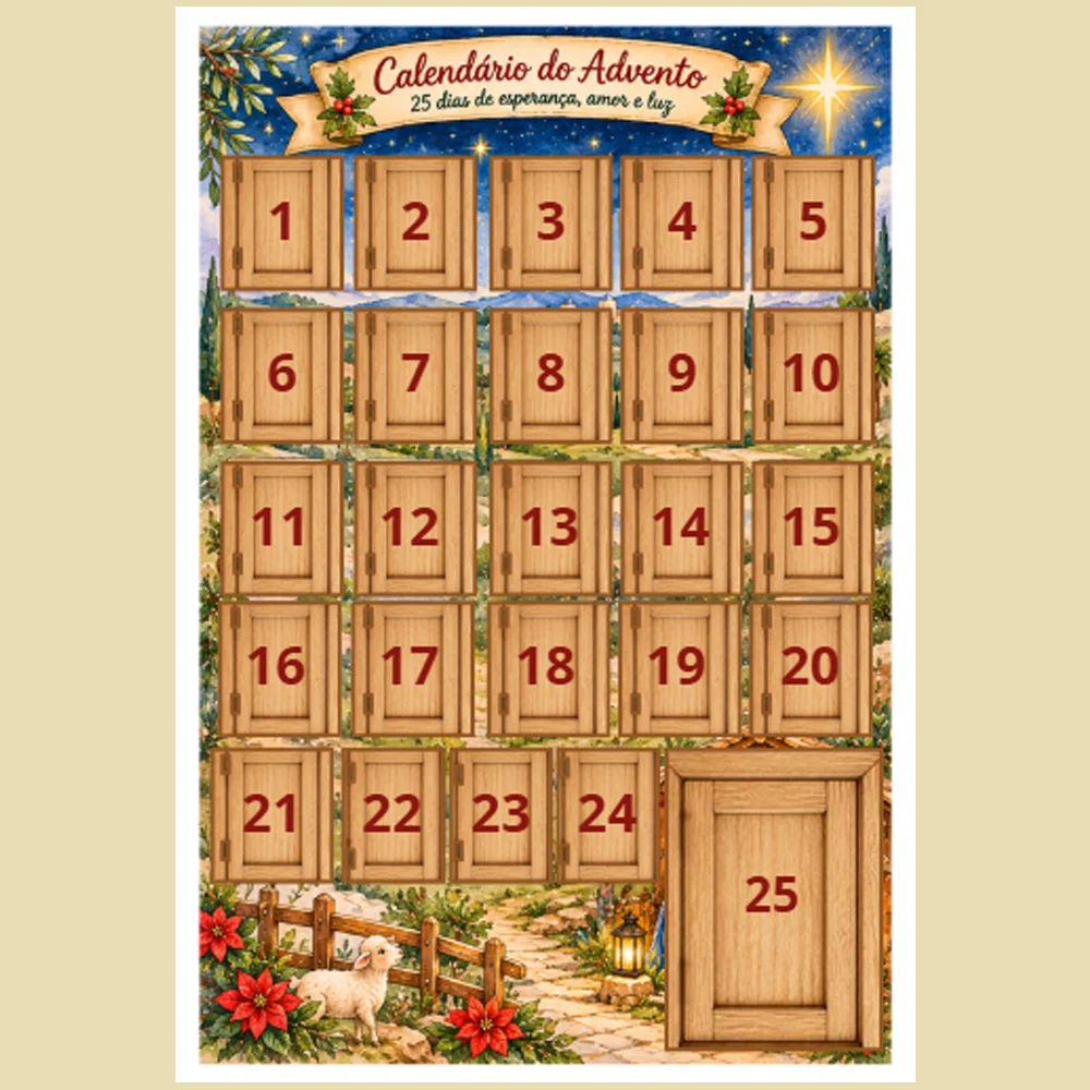 CALENDÁRIO DO ADVENTO - 25 Dias de Esperança, Amor e Luz — amostra 4: Abra uma portinha por dia e deixe a luz do Natal…
