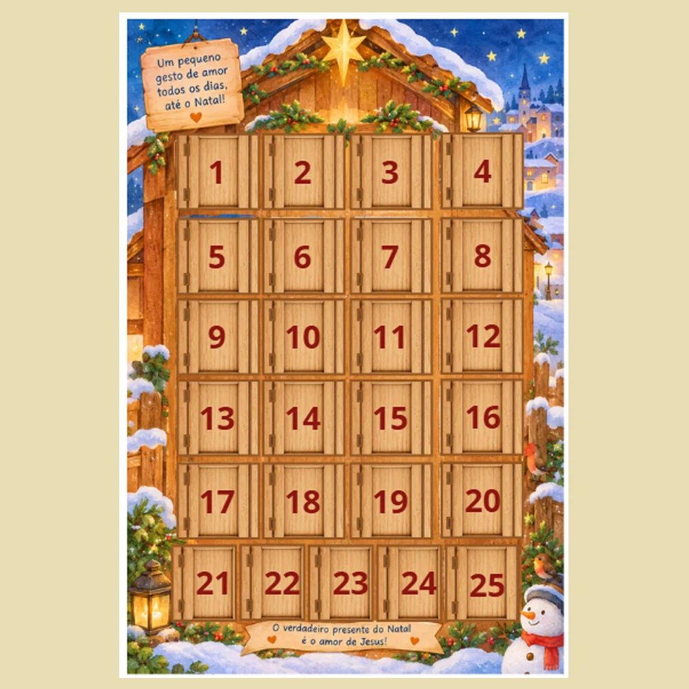 CALENDÁRIO DO ADVENTO - 25 Dias de Esperança, Amor e Luz (infantil) — amostra 4: Abra uma portinha por dia e deixe a luz do…