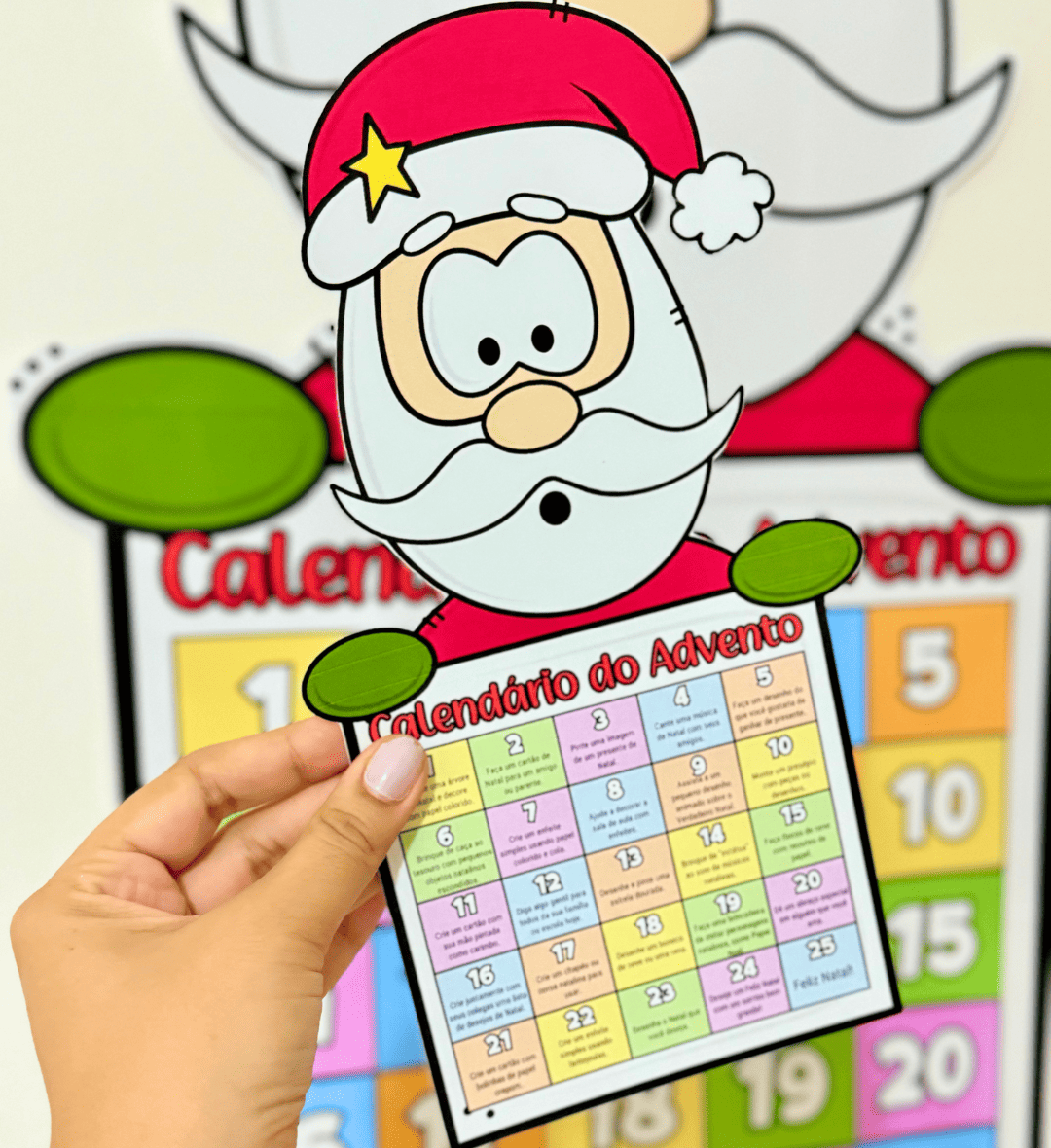 Calendário do Advento Papai Noel: Cartaz Natalino em PDF — amostra 1: Calendário do Advento Papai Noel para a sala de aula