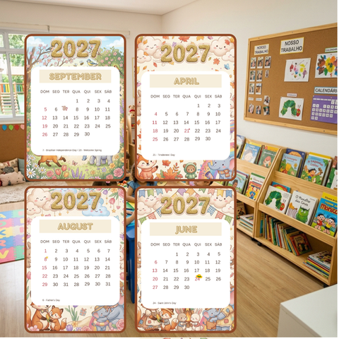 Calendário Escolar 2027 Infantil PDF para Imprimir — amostra 3: Calendário 2027 pedagógico e bilíngue