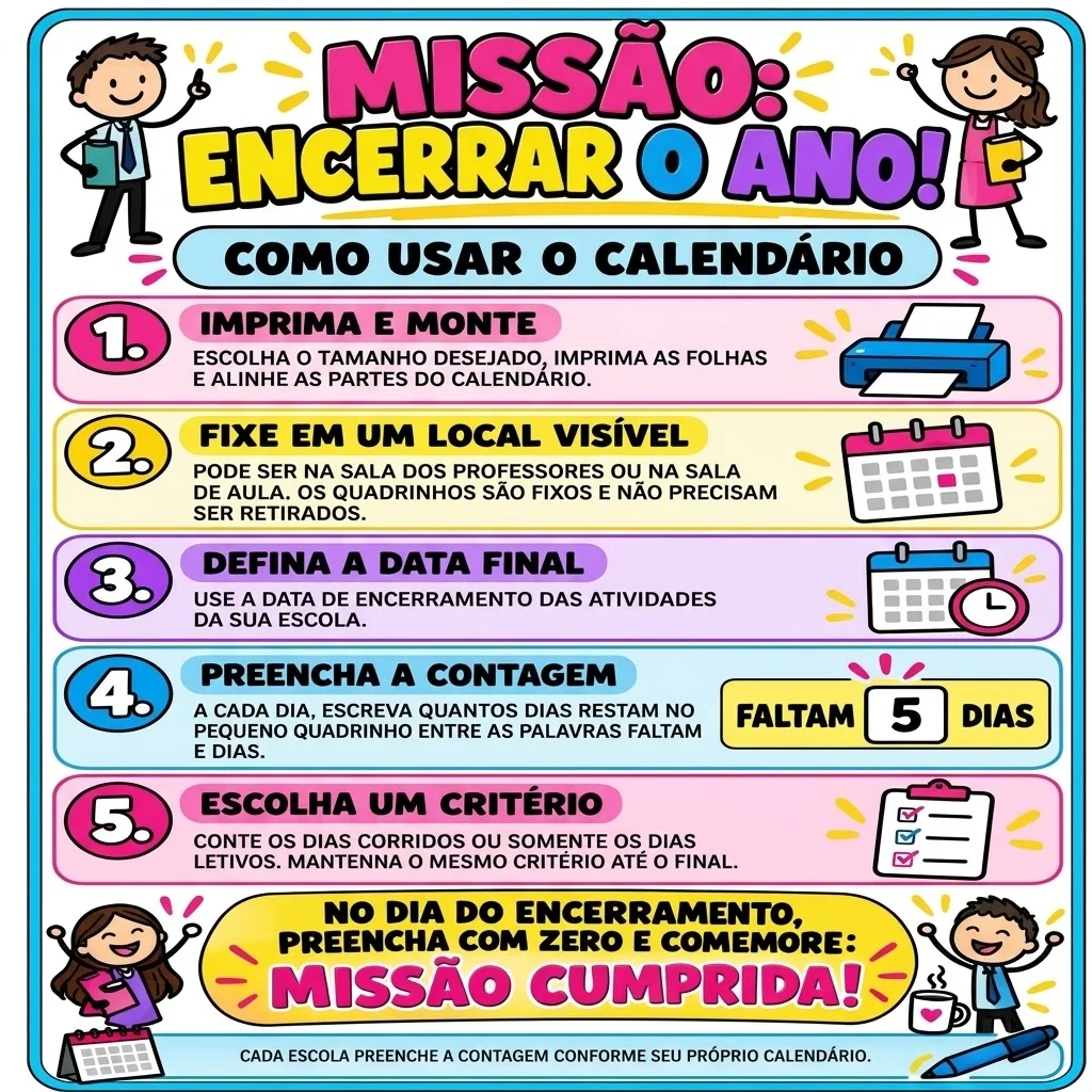Calendário Escolar Contagem Regressiva Encerramento do Ano Letivo PDF — amostra 1: Calendário interativo para contagem…