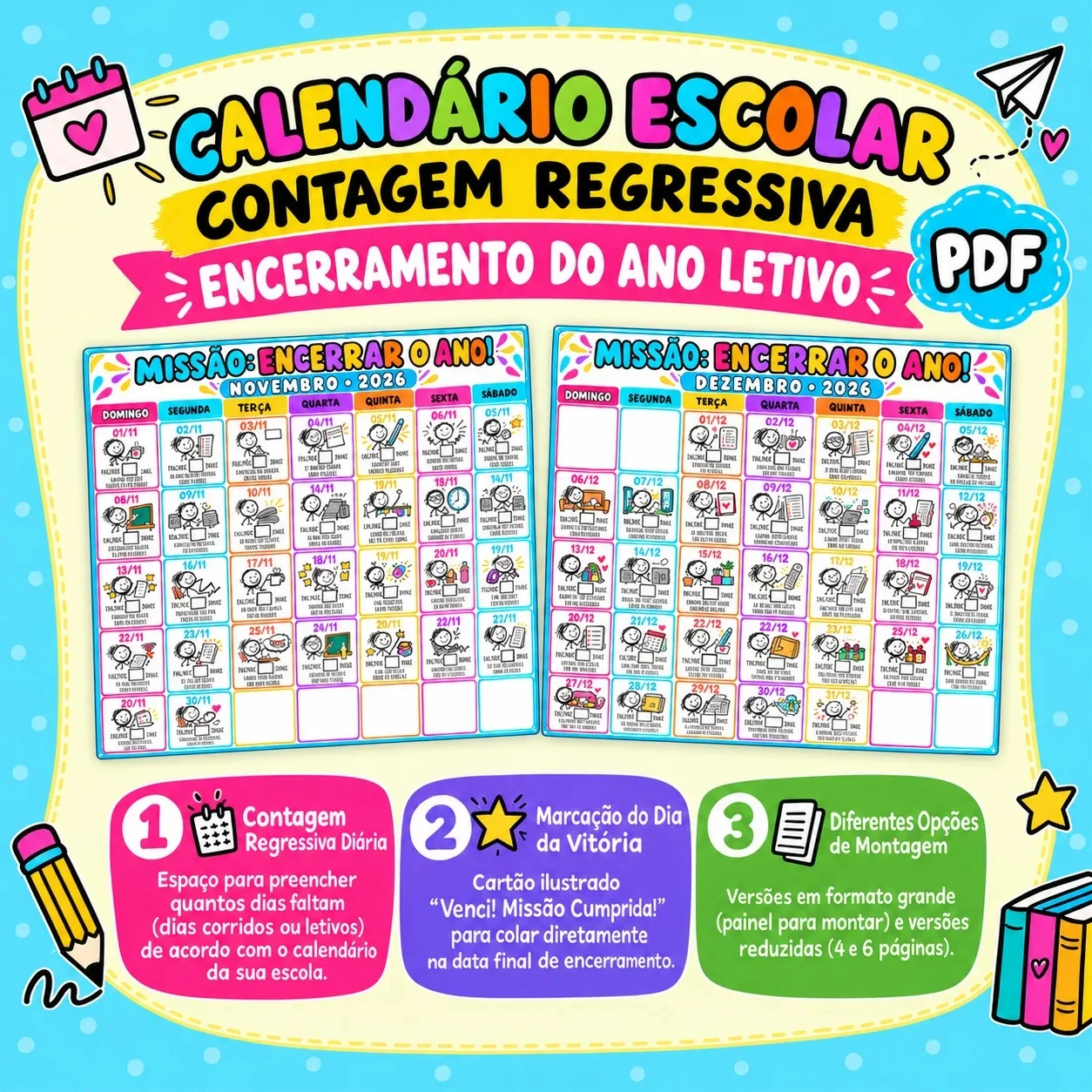 Calendário Escolar Contagem Regressiva Encerramento do Ano Letivo PDF — capa do material
