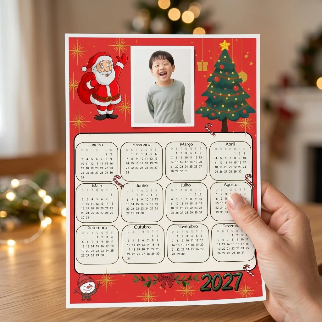 Calendário Natalino 2027 - Personalizável no Canva — amostra 2: Crie seu calendário natalino 2027 personalizado Calendário Natalino 2027 - Personalizável no Canva — amostra 2: Crie seu calendário natalino 2027 personalizado