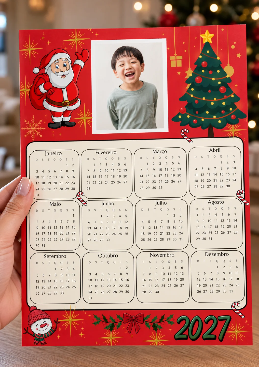 Calendário Natalino 2027 - Personalizável no Canva — Datas comemorativas para Educação Infantil: Crie seu calendário…