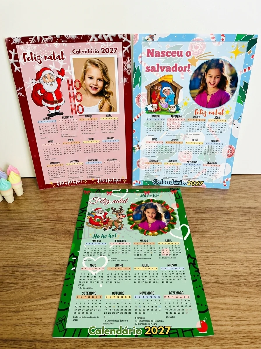 Calendário Natalino 2027 para Editar no Canva – Lembrancinha com Foto — capa do material