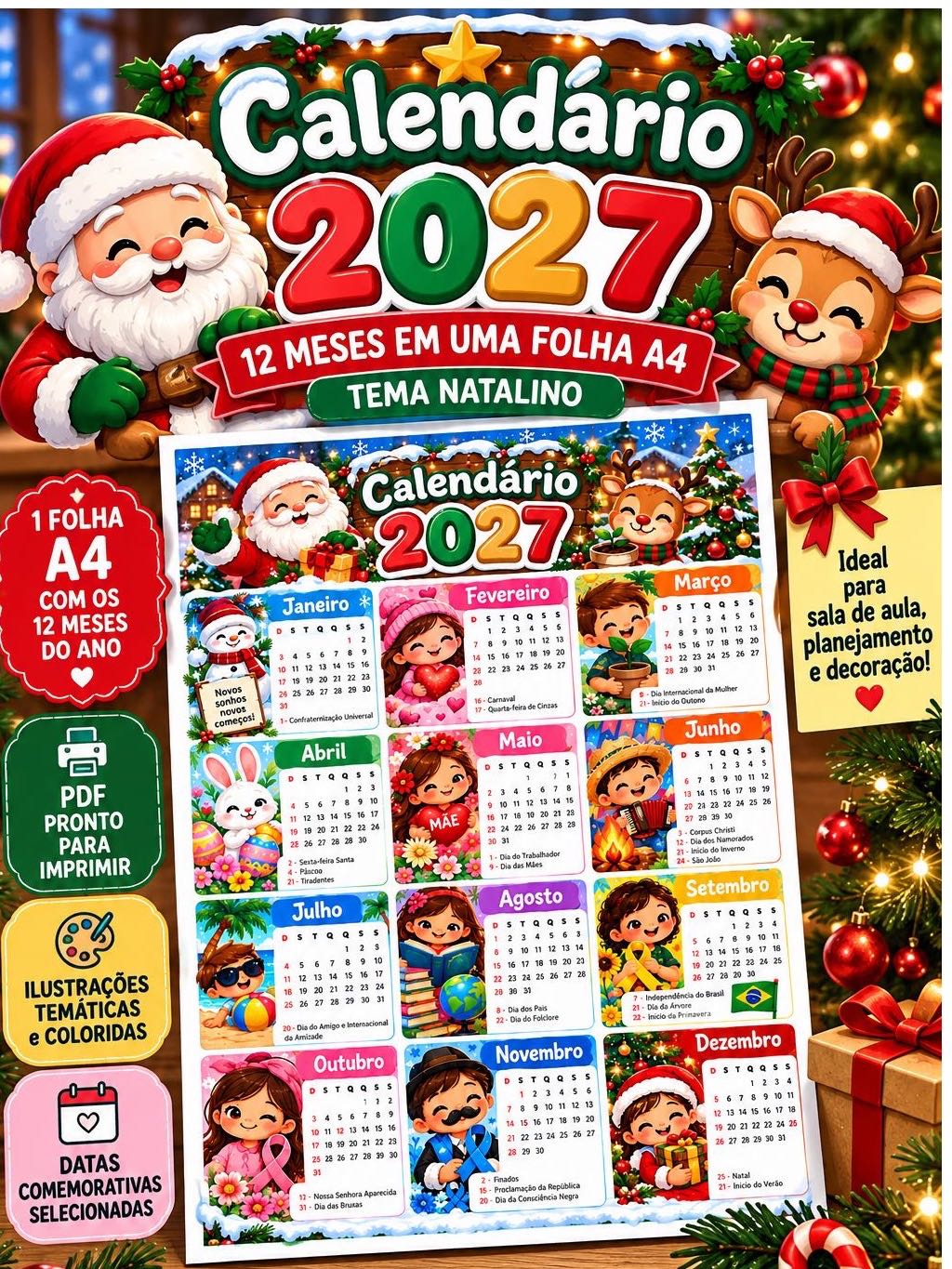 Calendário Natalino 2027 para Imprimir – 12 Meses em A4 — amostra 2: Calendário Natalino 2027 com os 12 meses em uma única… Calendário Natalino 2027 para Imprimir – 12 Meses em A4 — amostra 2: Calendário Natalino 2027 com os 12 meses em uma única…