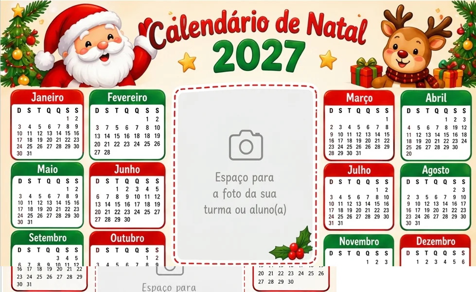 Calendário para 2027 com tema natalino em pdf — amostra 1: KIT COM 5 CALENDÁRIOS DE NATAL 2027 – UMA LEMBRANÇA ESPECIAL… Calendário para 2027 com tema natalino em pdf — amostra 1: KIT COM 5 CALENDÁRIOS DE NATAL 2027 – UMA LEMBRANÇA ESPECIAL…