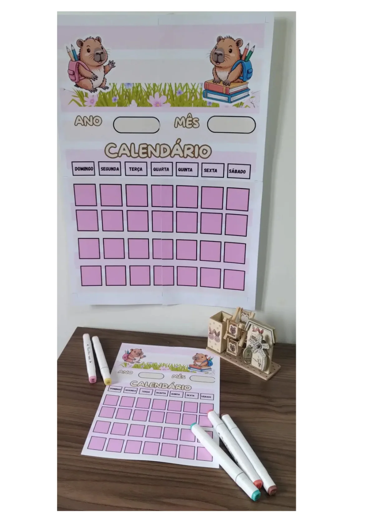 calendário pedagógico permanente para sala de aula tema capivara — amostra 1: Este kit contém um calendário pedagógico…