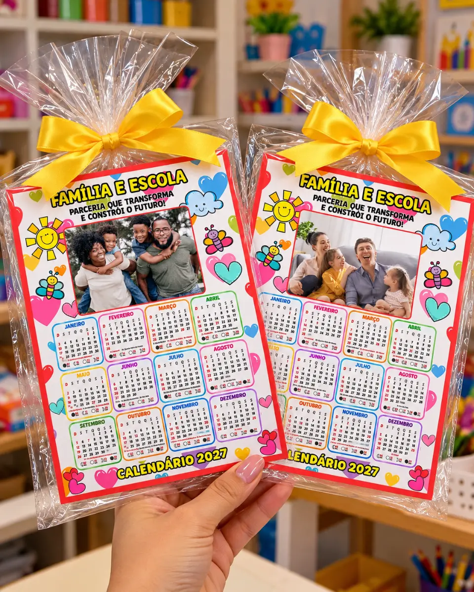 CALENDÁRIO PERSONALIZADO COM FOTO – FAMÍLIA E ESCOLA — Datas comemorativas para Ensino Fundamental I (1º–5º): Uma…