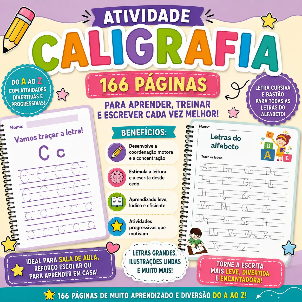 CALIGRAFIA - MINI APOSTILA - ANOS INICIAIS - 166 PÁGINAS — Alfabetização para Educação Infantil: Este material reúne…