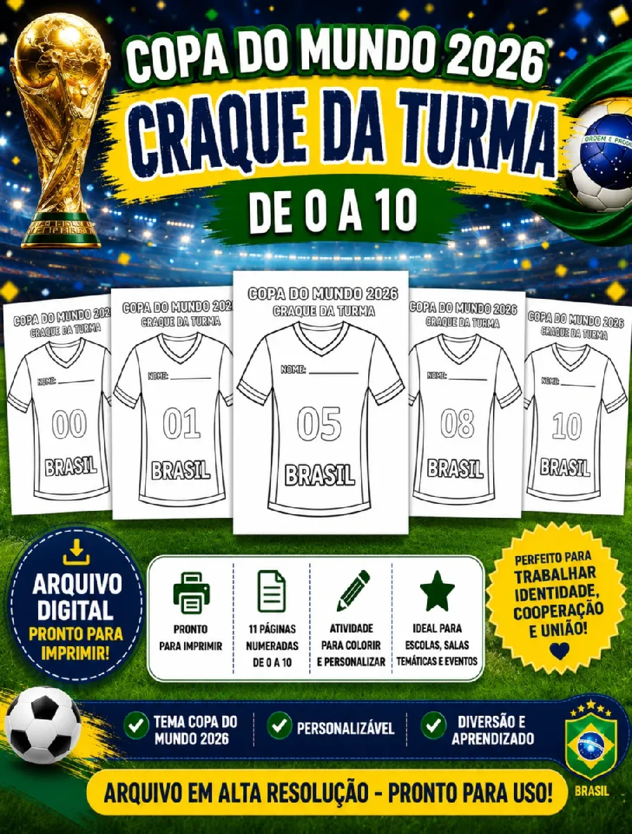 Camisa craque da turma ( 0 a 10) – PDF para Imprimir — Matemática para Educação Infantil: Craque da turma Para colorir…