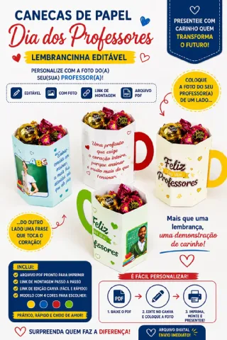 Canecas de Papel - Lembrancinha Dia dos Professores Personalizada (cópia) — amostra 3: A caneca de papel é editável,…