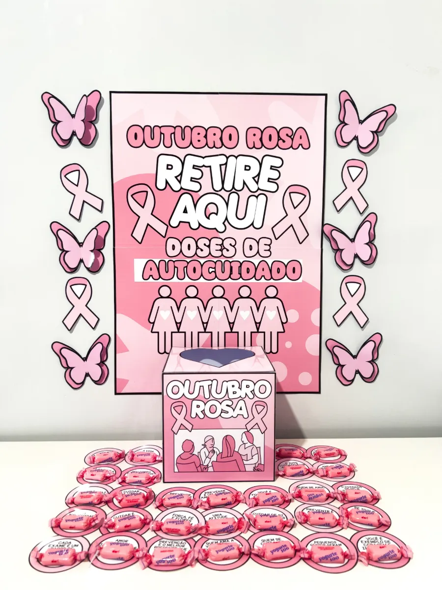 Cantinho Motivacional Outubro Rosa – Fichas e Decoração — amostra 2: Também acompanha cartaz, laços e borboletas para…