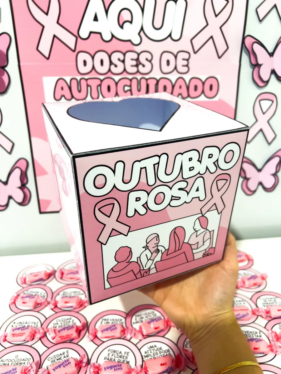 Cantinho Motivacional Outubro Rosa – Fichas e Decoração — amostra 4: Também acompanha cartaz, laços e borboletas para…
