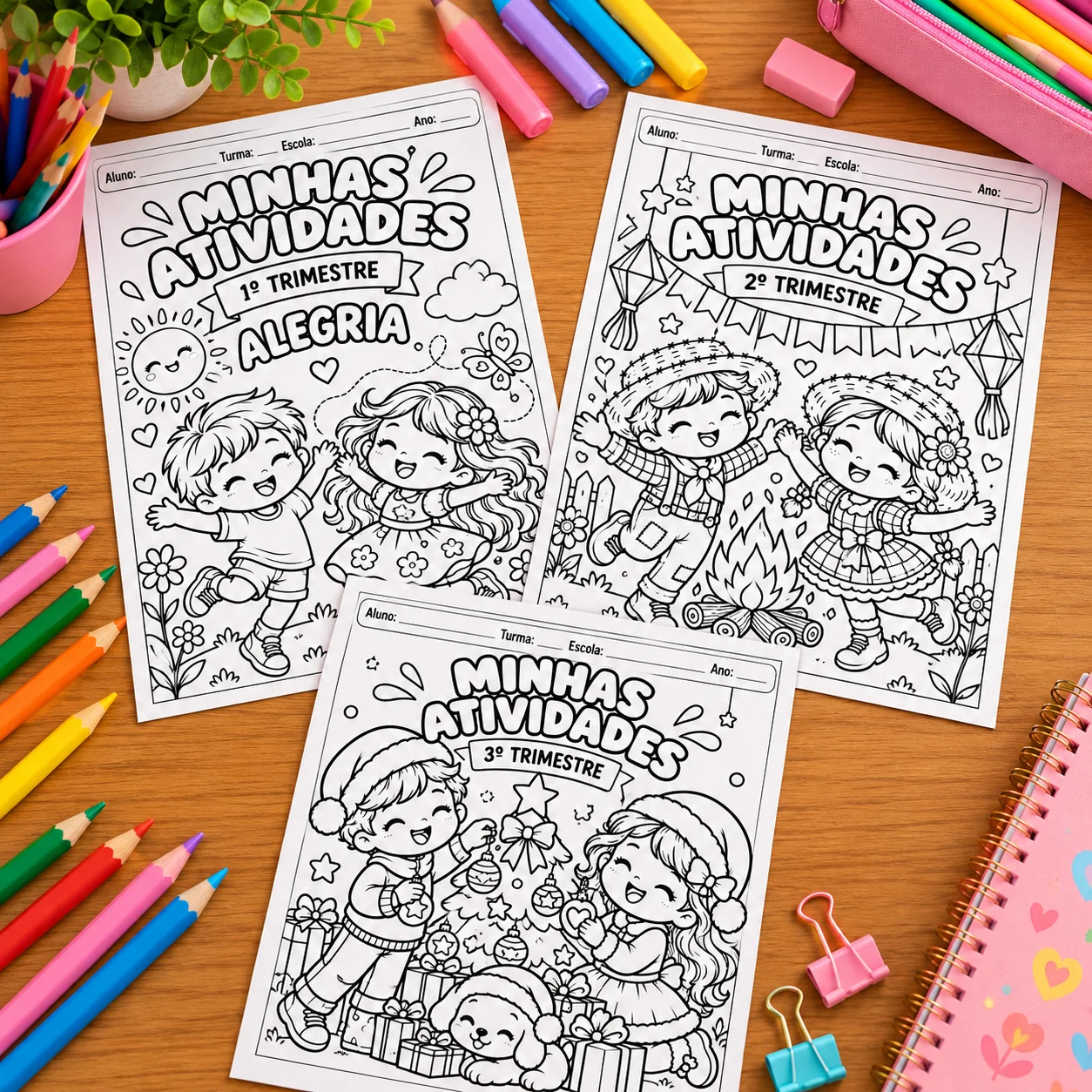 Capas de Atividades por Trimestre para Imprimir, Colorir e organizar — amostra 3: Como utilizar as capas trimestrais?