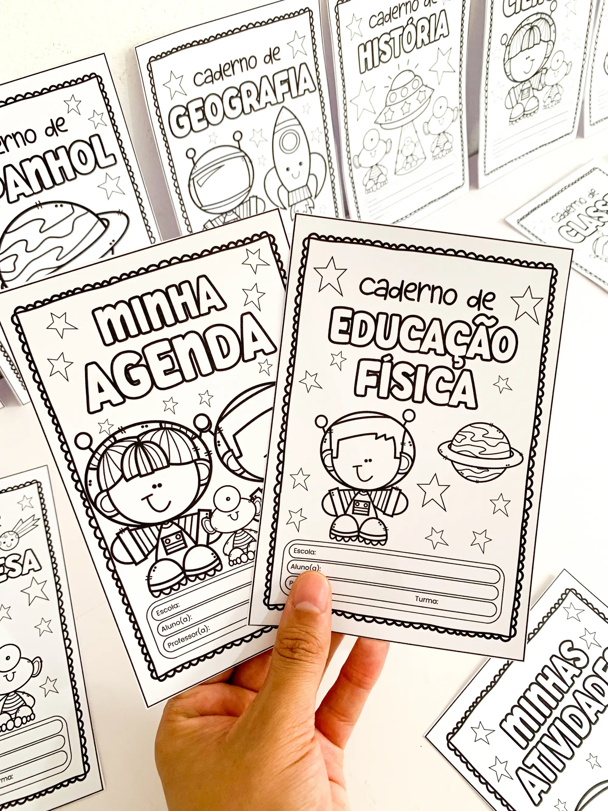 Capas de Caderno Astronauta Educação Infantil — amostra 4: Kit completo para personalizar e organizar os cadernos escolares…
