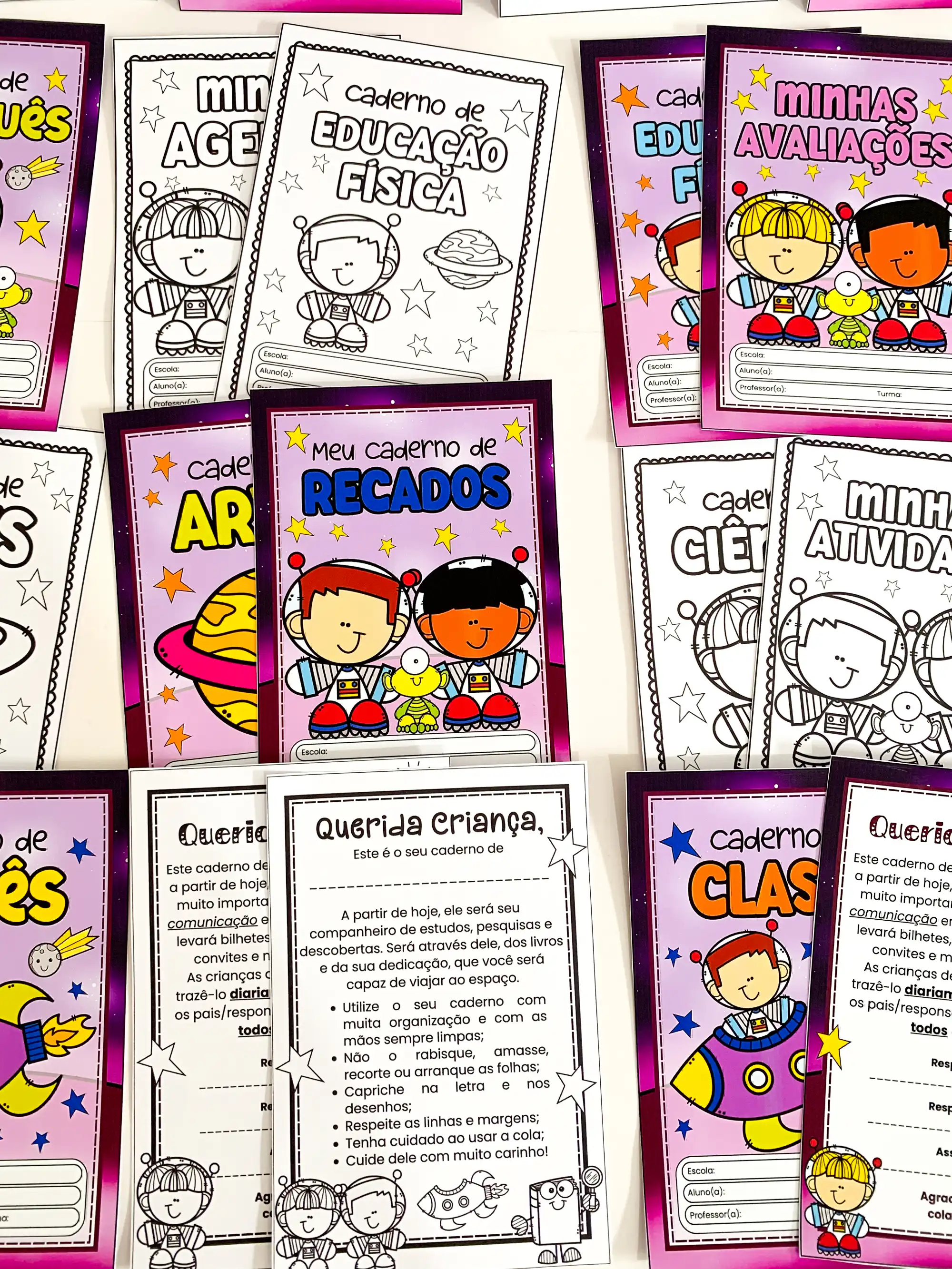 Capas de Caderno Astronauta Educação Infantil — amostra 6: Kit completo para personalizar e organizar os cadernos escolares…