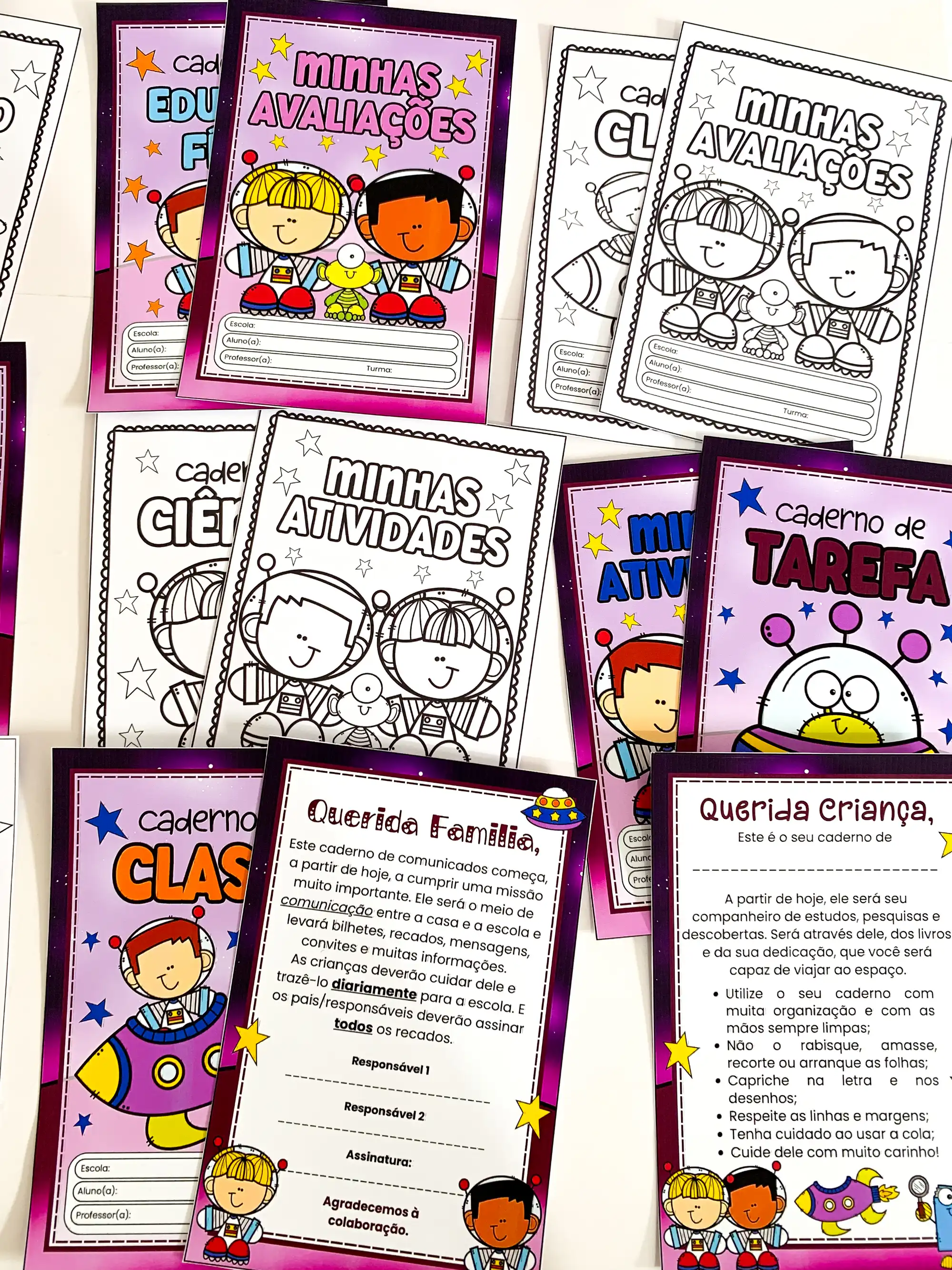 Capas de Caderno Astronauta Educação Infantil — amostra 7: Kit completo para personalizar e organizar os cadernos escolares…