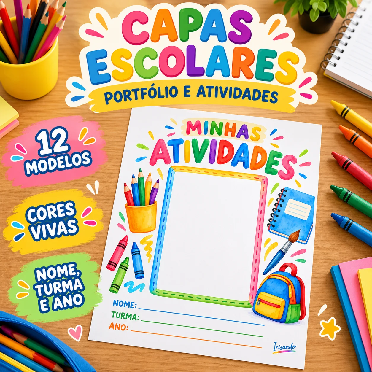 Capas Escolares em Aquarela – 12 Modelos — amostra 1: Dê um toque especial à organização das atividades e produções dos…
