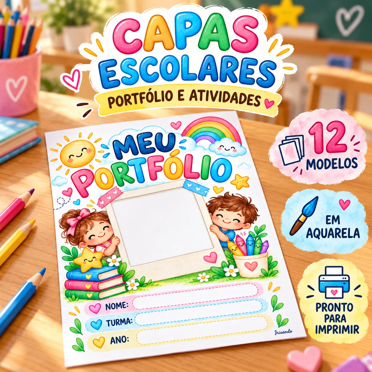 Capas Escolares em Aquarela – 12 Modelos — amostra 2: Encante o encerramento do ano letivo com 12 capas escolares em aquarela