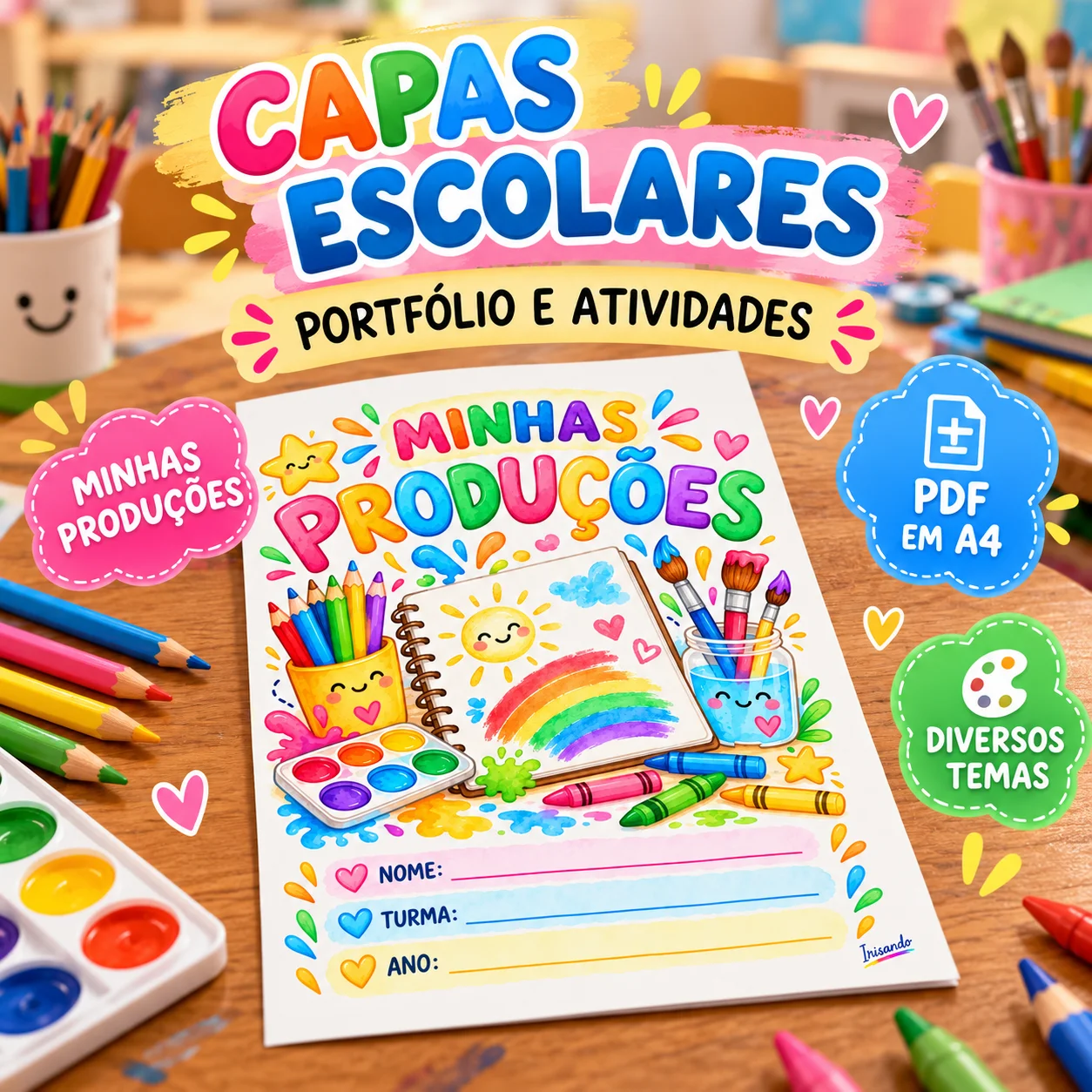 Capas Escolares em Aquarela – 12 Modelos — amostra 3: Encante o encerramento do ano letivo com 12 capas escolares em aquarela