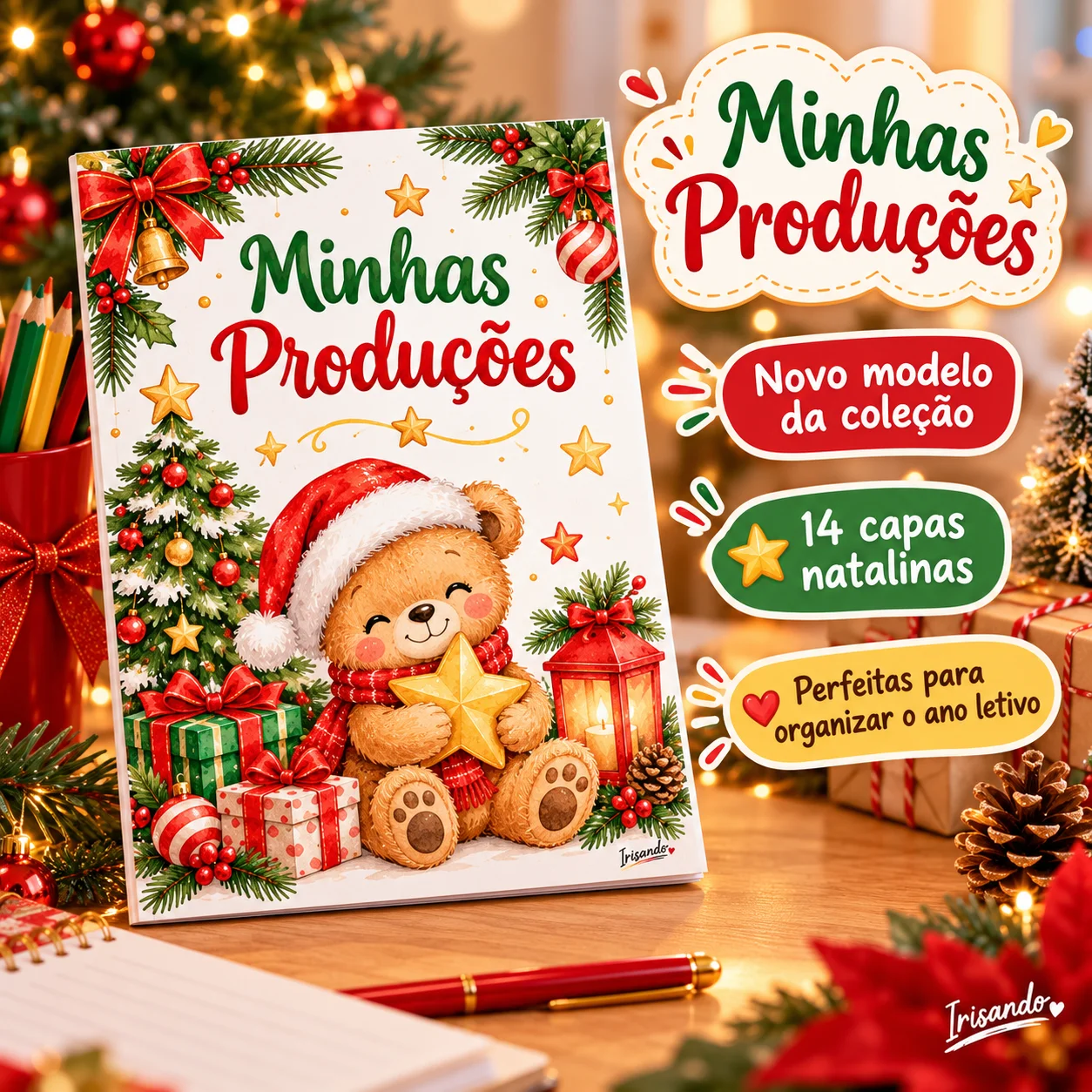 Capas Natalinas Encantadoras – 14 Modelos — amostra 2: Encante o encerramento escolar com 14 capas natalinas em aquarela