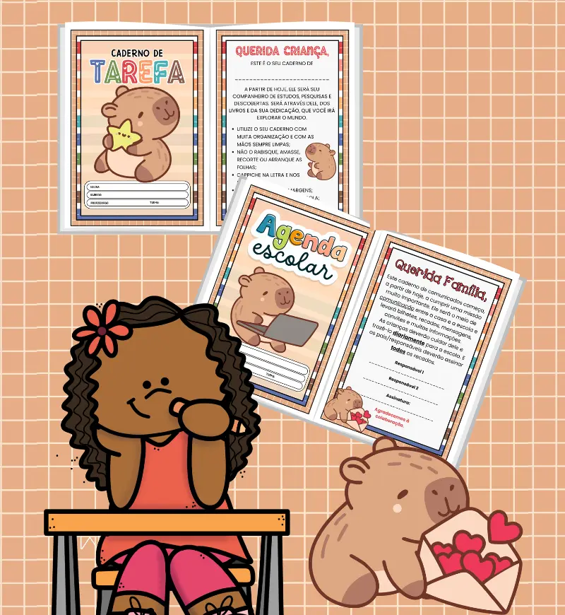 Capas para Caderno Capivara: Kit Colorido e para Colorir — amostra 2: O que vem no material