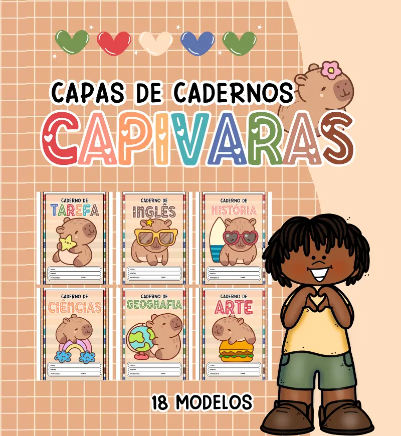 Capas para Caderno Capivara: Kit Colorido e para Colorir — capa do material