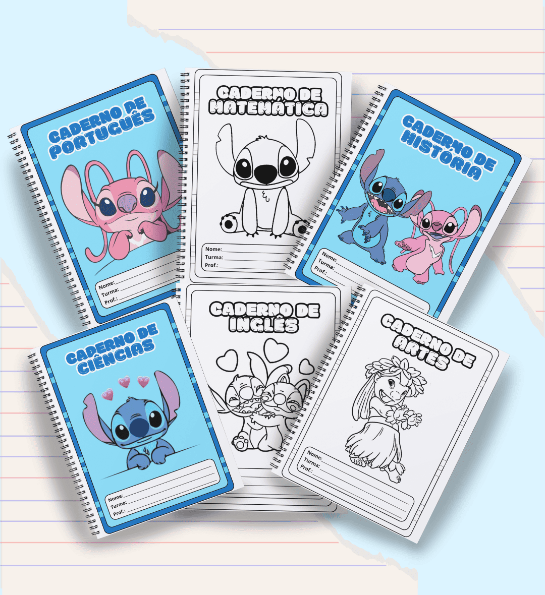 Capas para Caderno Stitch: Coloridas e para Colorir — amostra 2: O que está incluído no kit
