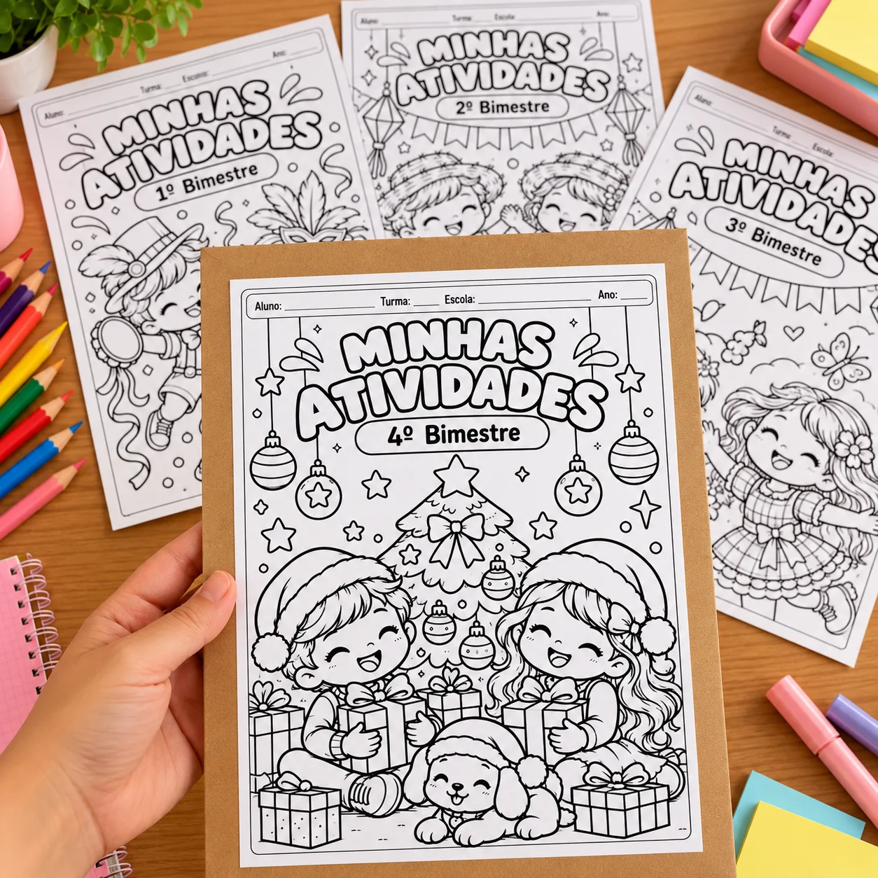 Capas para Envelopes de Atividades por Bimestre para Colorir — amostra 1: Capas para Envelopes de Atividades dos 4…