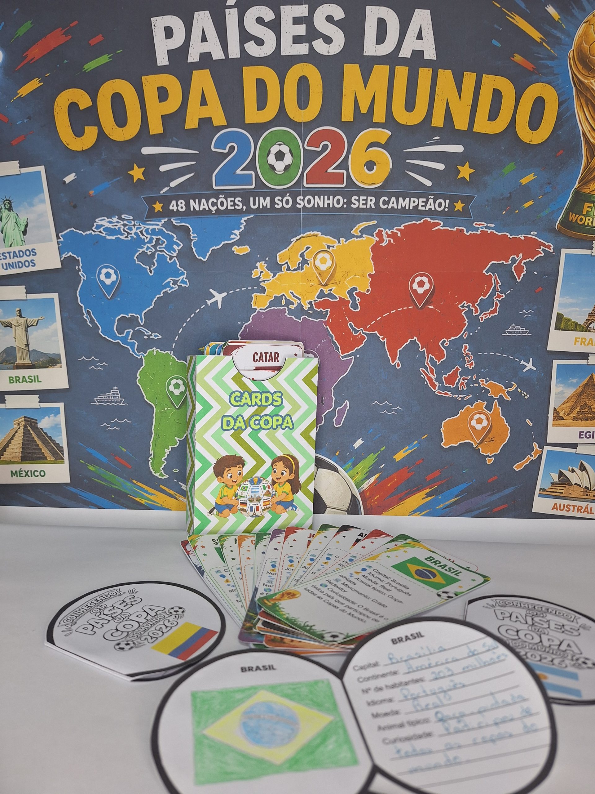 Cards da Copa do mundo e Países Bola da Vez – PDF para Imprimir | Anos Iniciais — amostra 1: O que vem no material