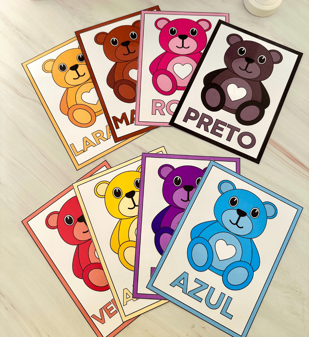 Cards de cores com ursinhos: PDF para Educação Especial — amostra 1: Cards de cores com ursinhos para aprender brincando