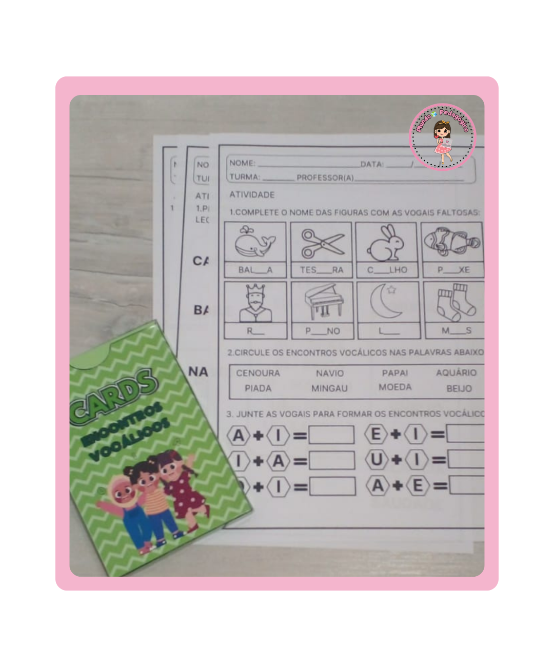 Cards de encontros vocálicos para imprimir — amostra 4: Uma atividade com foco nos encontros vocálicos
