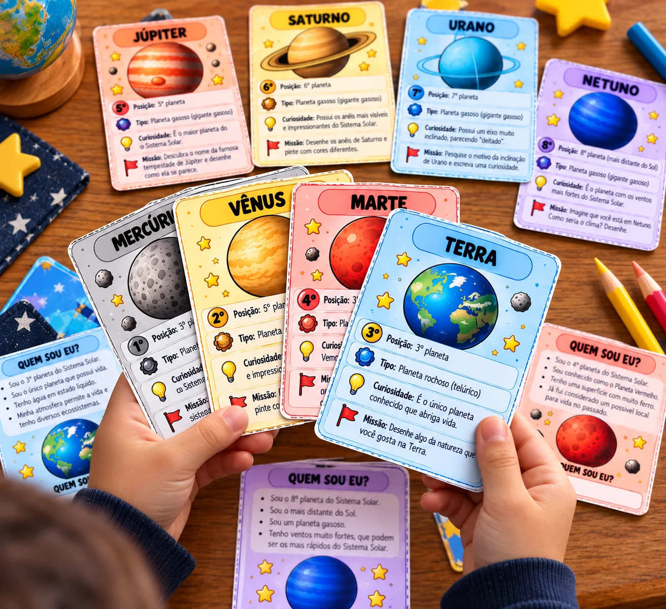 Cards de Estudo sobre os Planetas – Sistema Solar — amostra 3: Cards educativos sobre os planetas do Sistema Solar, com…