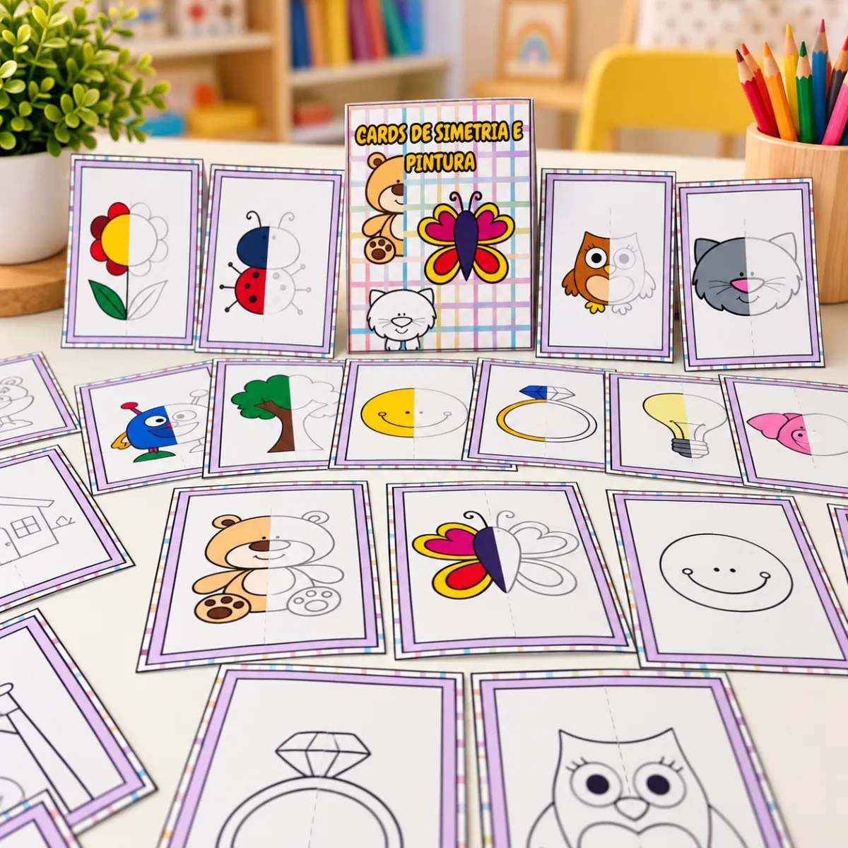 Cards de Simetria e Pintura – Aprender Brincando! — amostra 2: Cards de Simetria e Pintura ajudam as crianças a observar,…