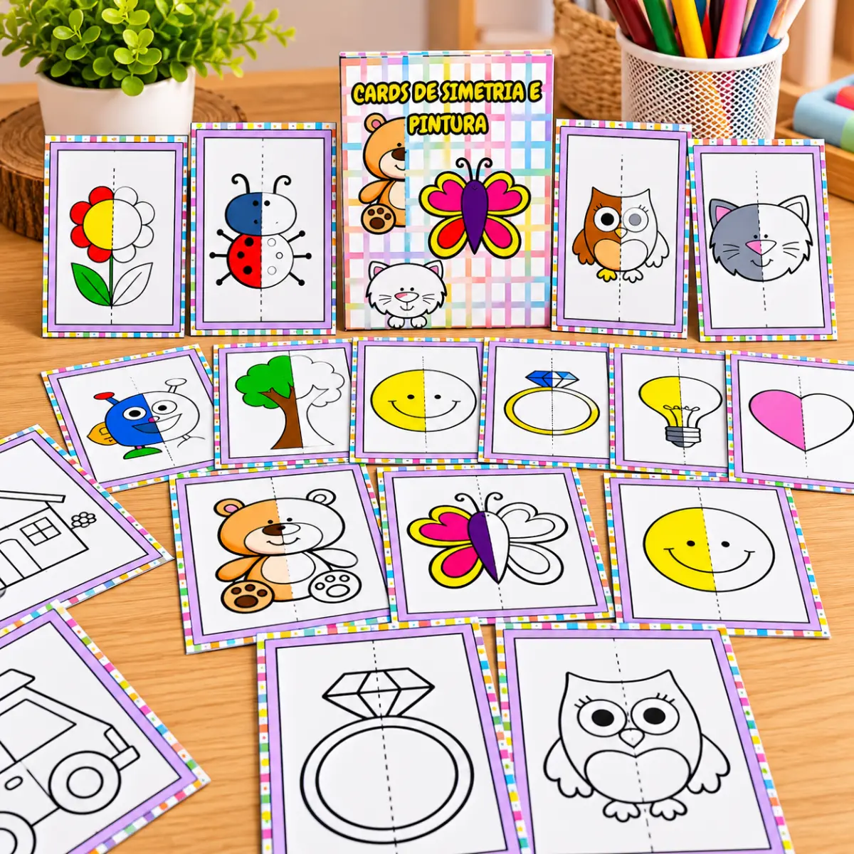 Cards de Simetria e Pintura – Aprender Brincando! — amostra 3: Cards de Simetria e Pintura ajudam as crianças a observar,…