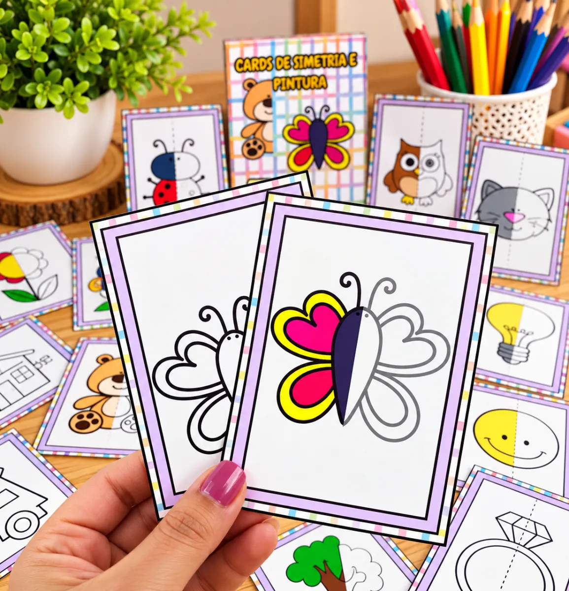 Cards de Simetria e Pintura – Aprender Brincando! — Atividades para Todas as séries: Cards de Simetria e Pintura ajudam as…