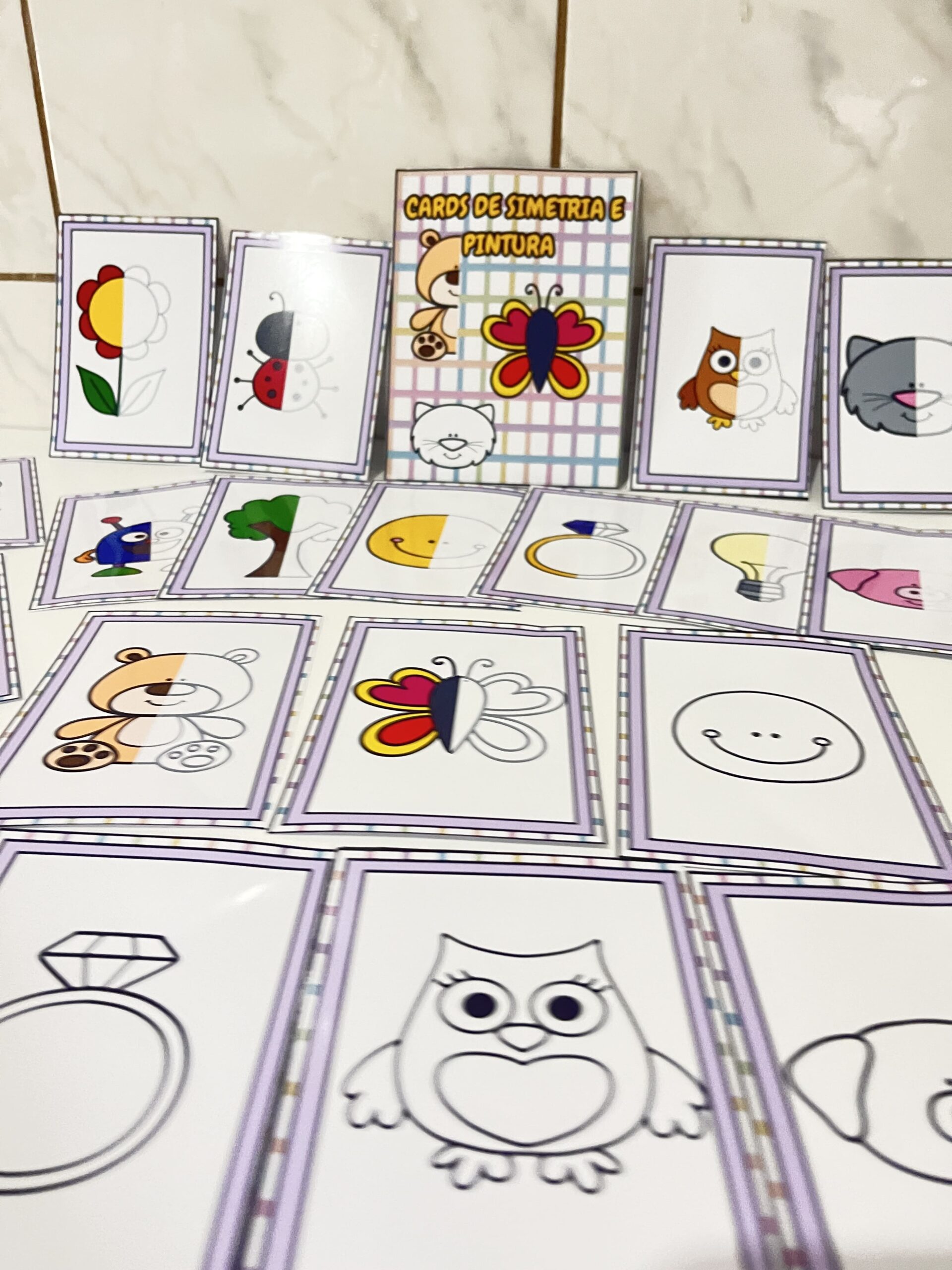 Cards de simetria e pintura atividade educativa infantil – Material Pedagógico — amostra 2: Cards de Simetria e Pintura –…