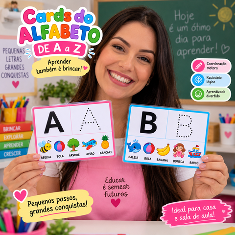 CARDS DO ALFABETO DE A a Z — TRACE, RECONHEÇA E APRENDA BRINCANDO! — capa do material