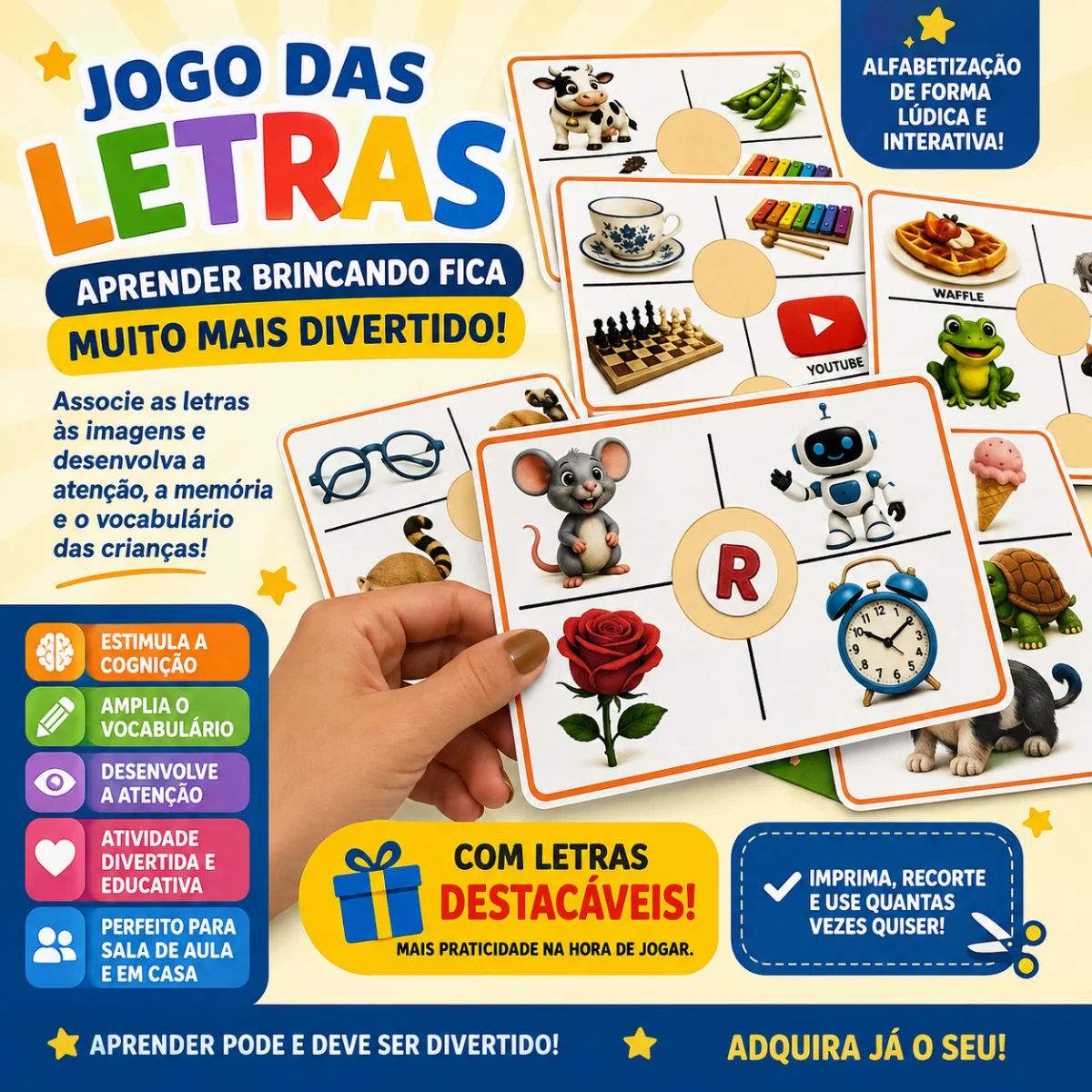 🔤 CARDS DO ALFABETO ILUSTRADO - ATIVIDADE DE ALFABETIZAÇÃO LÚDICA — capa do material