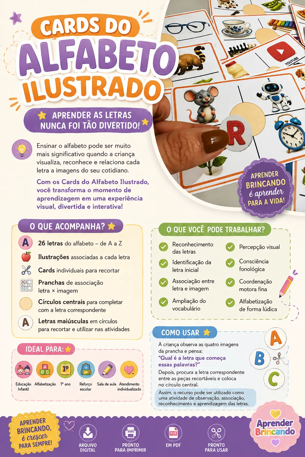 CARDS DO ALFABETO ILUSTRADO/ RECURSOS PEDAGOGICO PARA ALFABETIZAÇÃO — amostra 1: Uma forma lúdica de trabalhar as letras na…