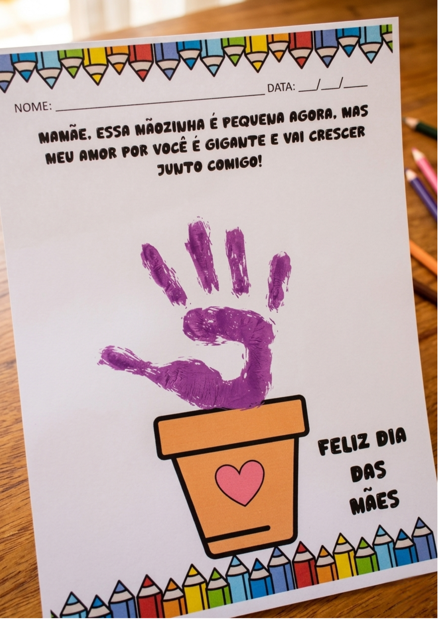 Carimbo de mãozinhas jarro - dia das mães | Educação Infantil — amostra 1: O que vem no material