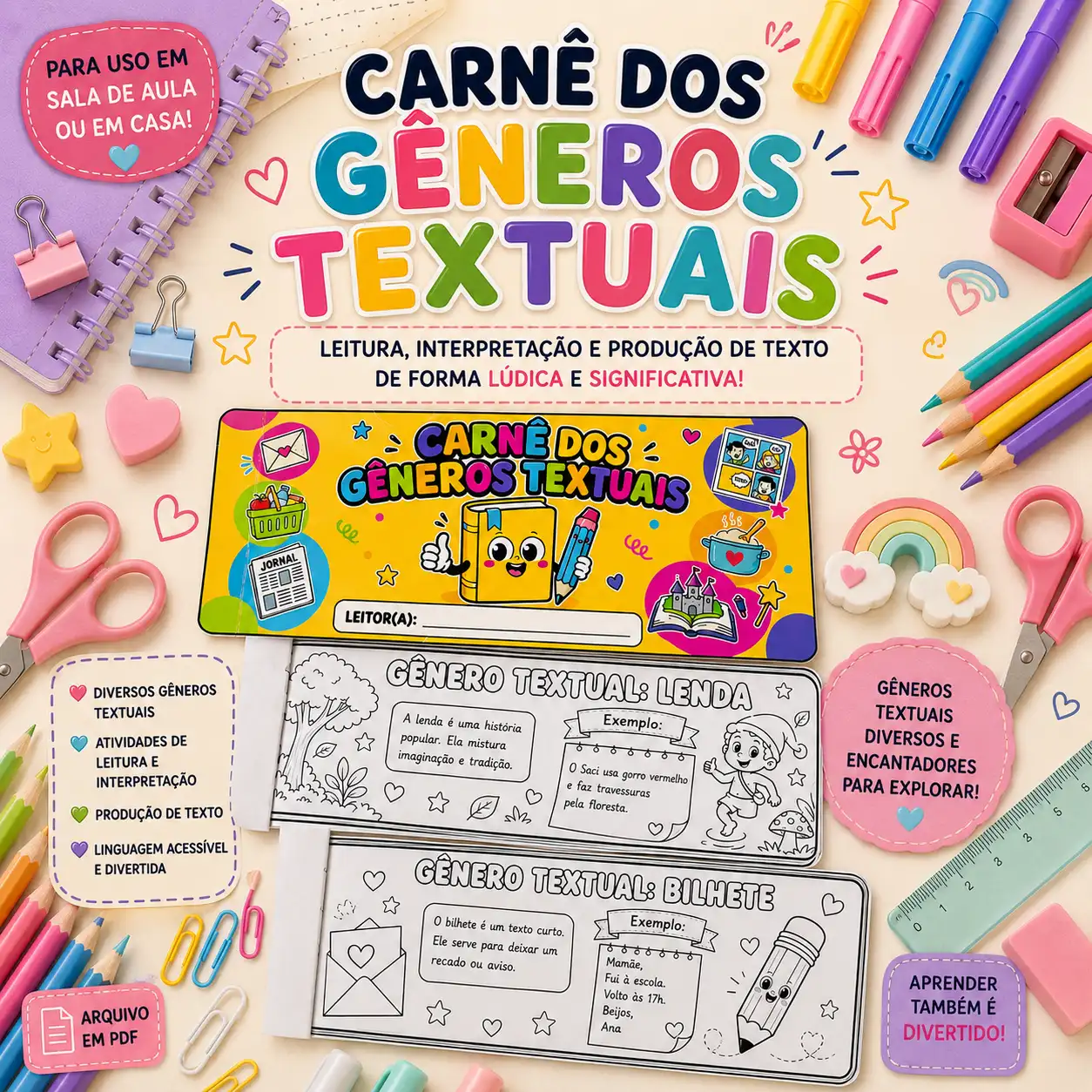Carnê dos Gêneros Textuais – Recurso Lúdico de Português — capa do material